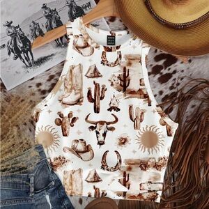 SHEIN White and Brown Sleeveless Top